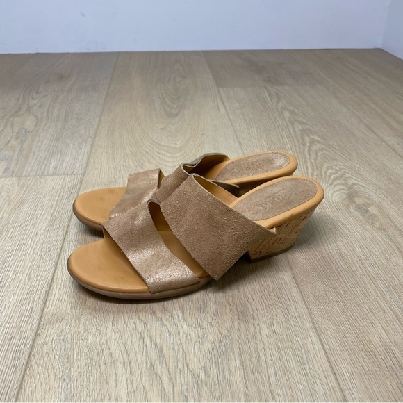 Kirk Ease Double Strap Gold Slip on Sandals - Picture 2 of 5